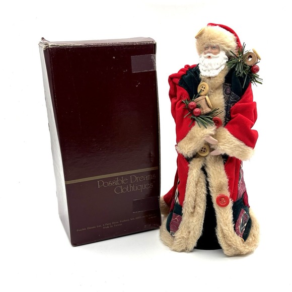 Vintage Santa Claus Figurine Carpenter Santa In Festive Red & White Coat - Picture 11 of 16